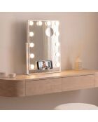 Miroir de maquillage rotatif 12 LED Hollywood gris/blanc - 34,5 x 42,7 x 7,7 cm