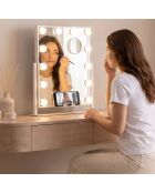 Miroir de maquillage rotatif 12 LED Hollywood gris/blanc - 34,5 x 42,7 x 7,7 cm