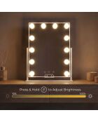 Miroir de maquillage rotatif 12 LED Hollywood gris/blanc - 34,5 x 42,7 x 7,7 cm