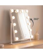 Miroir de maquillage rotatif 12 LED Hollywood gris/blanc - 34,5 x 42,7 x 7,7 cm