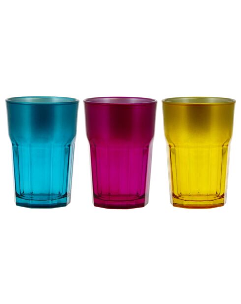 3 Verres à eau New Hollywood turquoise, lila, jaune - 38 cl