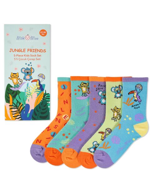 Confezione da 5 paia di calzini per bambini Milk&Moo Jungle Friends 27-30 multicolori