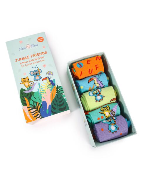 Confezione da 5 paia di calzini per bambini Milk&Moo Jungle Friends 27-30 multicolori