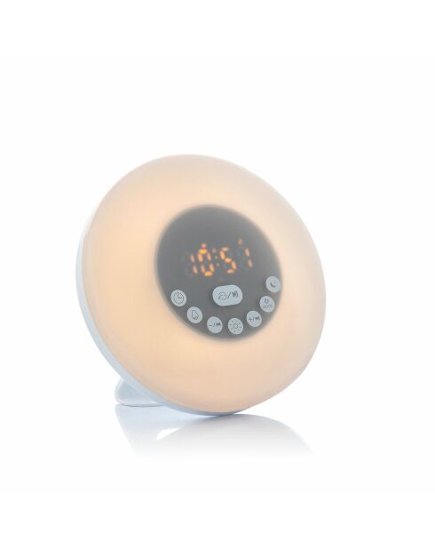 Réveil matin rechargeable avec enceinte Sunrilk blanc -D. 16 x 9 cm