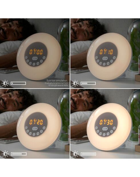 Réveil matin rechargeable avec enceinte Sunrilk blanc -D. 16 x 9 cm