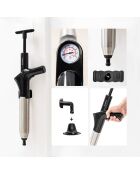 Déboucheur à air comprimé haute pression avec accessoires et manomètre 5 en 1 Jetpro noir - 55,5 x 20 x 5 cm