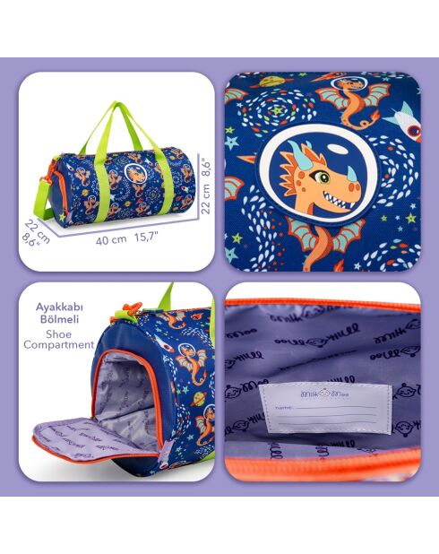 Milk&Moo Ponix blaue Sporttasche - 40 x 22 x 22 cm