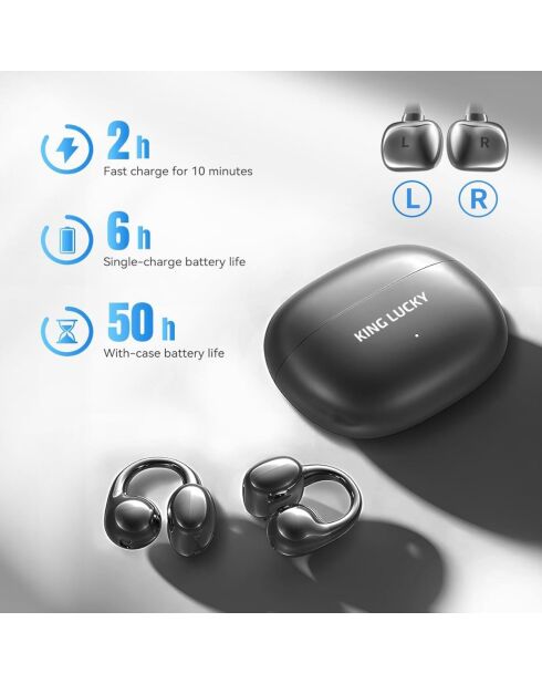 Écouteurs in Ear Bluetooth Kinglucky Clip-on noirs