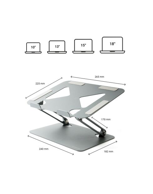 Support Pliable et Réglable pour portable Lastan gris - 26,5 x 22 x 4,5 cm