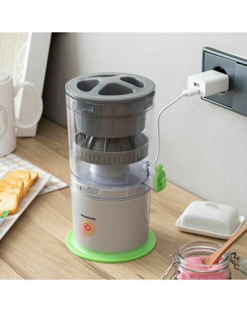 Presse-agrumes Automatique rechargeable Juisso vert et gris - 15,5 x 24,2 x 13 cm