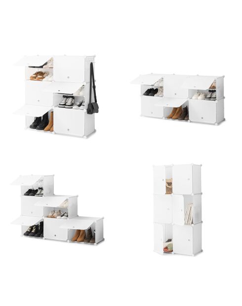 Rangement modulaire portable pour chaussures blanc - 36 paires, 84 x 96 x 32 cm