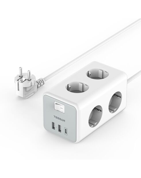Regleta de 6 tomas con interruptor Tessan TS-306-C gris - 10 x 7,6 x 7,6 cm