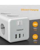 Regleta de 6 tomas con interruptor Tessan TS-306-C gris - 10 x 7,6 x 7,6 cm
