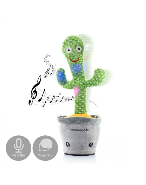 Wiederaufladbarer tanzender und sprechender Kaktus mit Musik und LED Cacxi grün/grau - 10 x 30 x 10 cm
