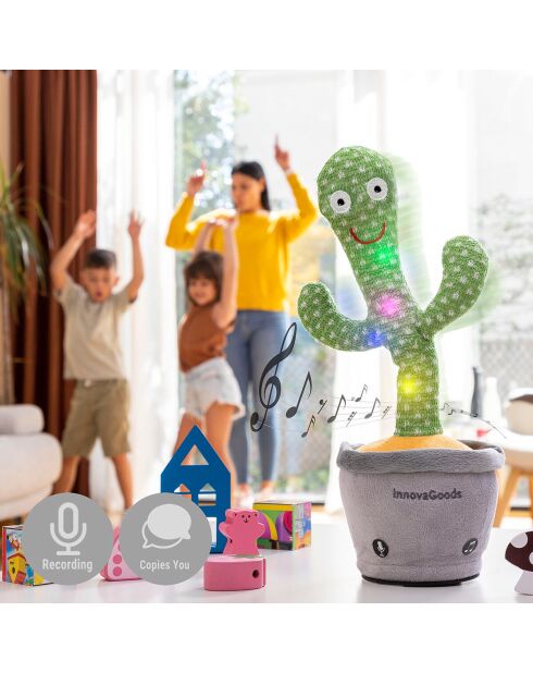 Wiederaufladbarer tanzender und sprechender Kaktus mit Musik und LED Cacxi grün/grau - 10 x 30 x 10 cm