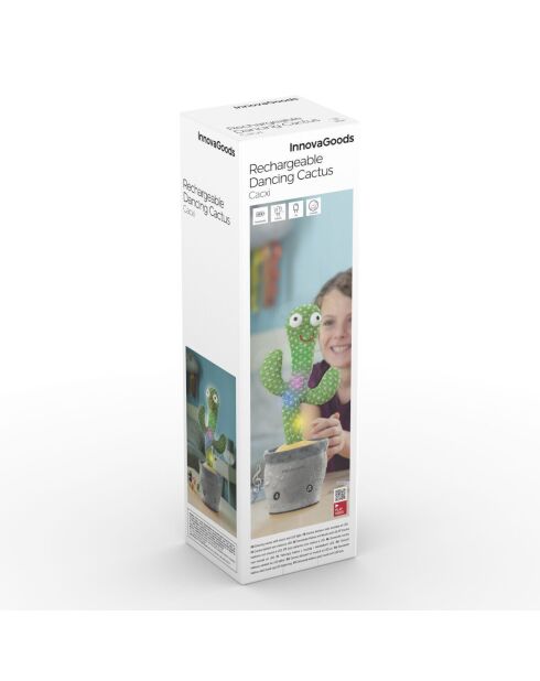 Wiederaufladbarer tanzender und sprechender Kaktus mit Musik und LED Cacxi grün/grau - 10 x 30 x 10 cm