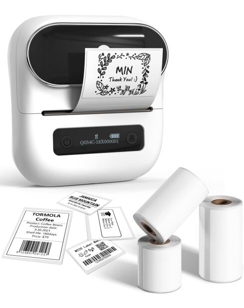 Imprimante thermique portable pour étiquettes Phomemo M220 blanche - 12,5 x 11,9 x 6,3 cm