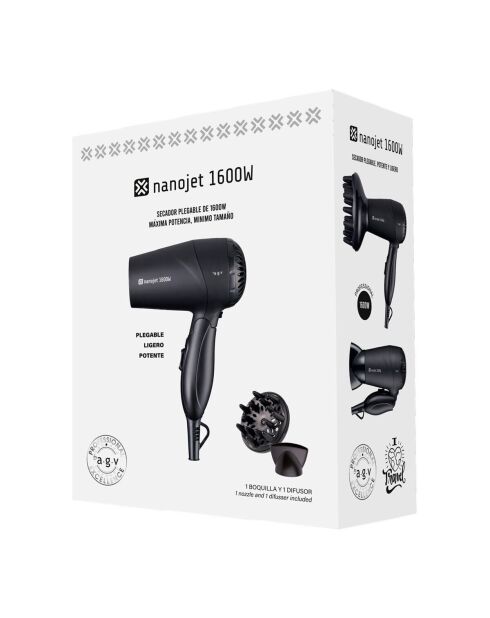 Sèche-cheveux de voyage pliable By AGV NANOJET noir