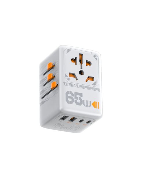 Tessan TS-WTA03 GaN zwarte GaN universele reisstekkeradapter - 7,7 x 5,35 x 5,5 cm