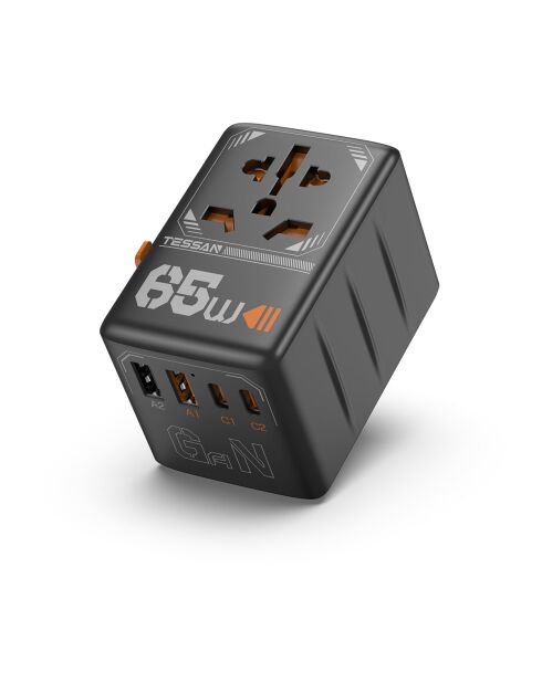 Tessan TS-WTA03 GaN Universal-Reisesteckeradapter, 7,7 x 5,35 x 5,5 cm, Schwarz