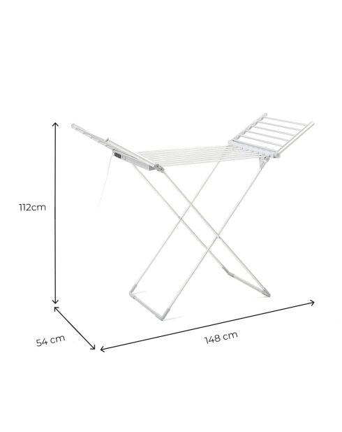 Étendoir à linge électrique pliable avec écran LED, contrôle de la température et ailes Warmmat gris - 148 x 112 x 54 cm