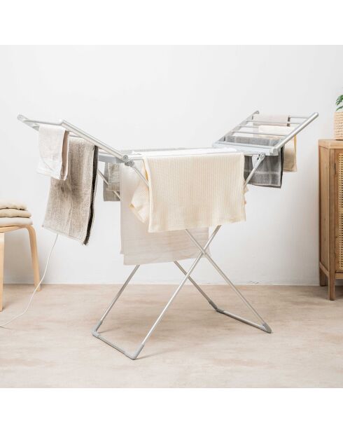 Étendoir à linge électrique pliable avec écran LED, contrôle de la température et ailes Warmmat gris - 148 x 112 x 54 cm