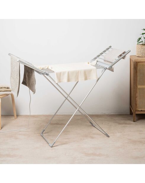 Étendoir à linge électrique pliable avec écran LED, contrôle de la température et ailes Warmmat gris - 148 x 112 x 54 cm