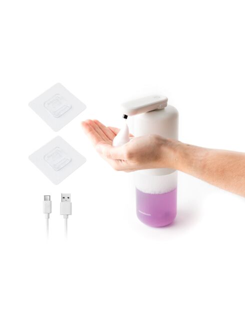 Distributeur automatique rechargeable de savon moussant Bitefom blanc et transparent - 11 x 21,5 x 6,5 cm