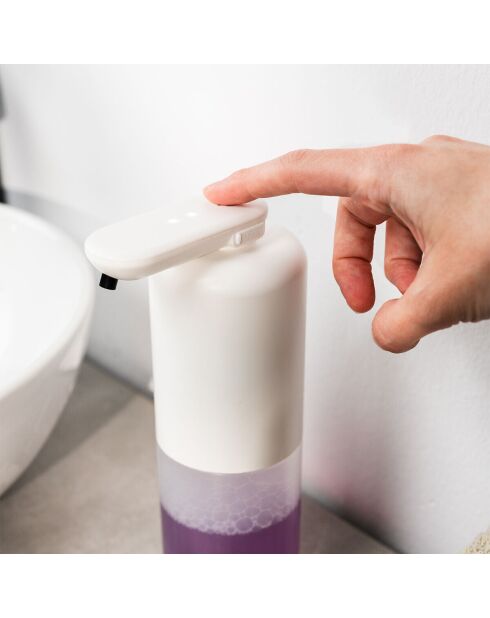 Distributeur automatique rechargeable de savon moussant Bitefom blanc et transparent - 11 x 21,5 x 6,5 cm