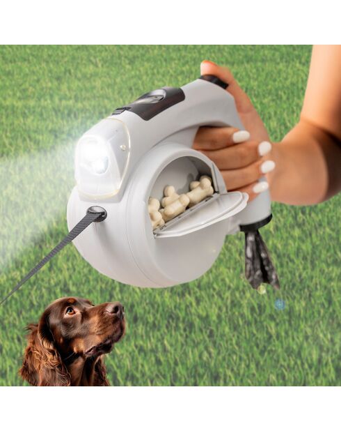 Laisse de chien rétractable 6 en 1 Leashic grise et noire - 18 x 13,5 x 7,5 cm