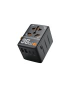 Tessan TS-WTA02 zwarte universele reisstekkeradapter - 7,09 x 5,32 x 5,5 cm