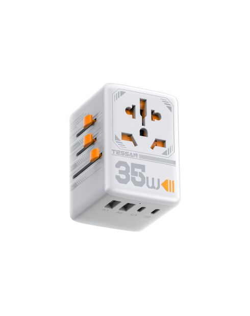 Adaptateur Prise Universelle de Voyage Tessan TS-WTA02 noir - 7,09 x 5,32 x 5,5 cm