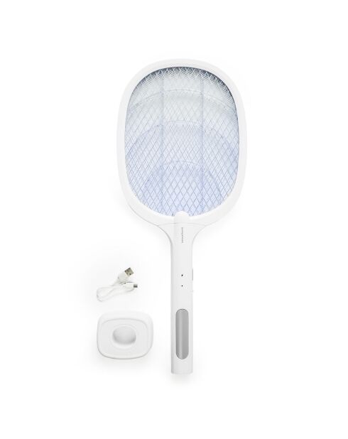 Raquette anti-insectes rechargeable 2 en 1 avec lumière UV Elecfly blanche - 3,3 x 52,5 x 21,6 cm
