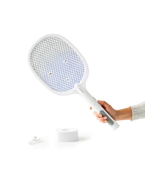 Raquette anti-insectes rechargeable 2 en 1 avec lumière UV Elecfly blanche - 3,3 x 52,5 x 21,6 cm