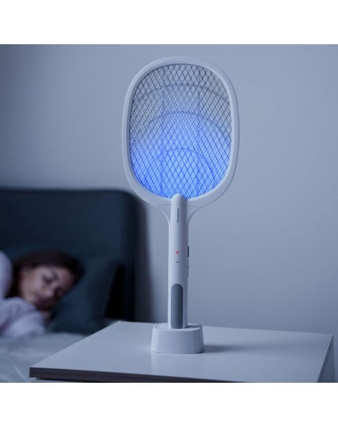 Raquette anti-insectes rechargeable 2 en 1 avec lumière UV Elecfly blanche - 3,3 x 52,5 x 21,6 cm