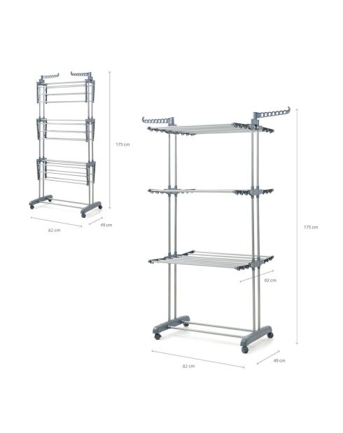 Étendoir pliant vertical à roulettes Dolver gris/argenté - 49-62 x 175 x 67 cm