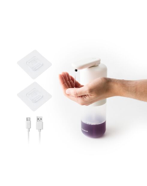 Distributeur automatique rechargeable de savon liquide Bitesap blanc et transparent - 11 x 21,5 x 6,5 cm