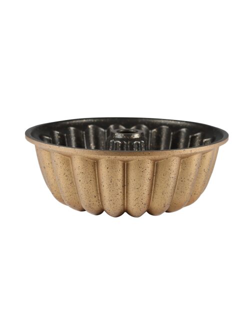 Moule à gâteau Bundt en aluminium coulé avec revêtement en granit Aria Serenk Fun Cooking jaune cuivre - 25 cm