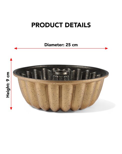 Moule à gâteau Bundt en aluminium coulé avec revêtement en granit Aria Serenk Fun Cooking jaune cuivre - 25 cm