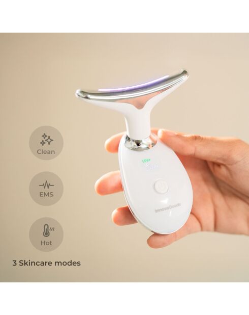 Appareil de massage facial électrique raffermissant avec LED Selora blanc - 9 x 12 x 5 cm