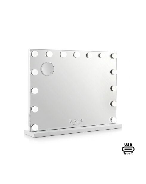 Miroir de maquillage 15 LED Hollywood Deluxe gris/blanc - 58 x 48 x 14 cm