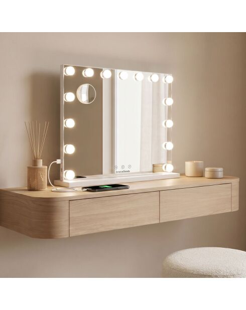 Miroir de maquillage 15 LED Hollywood Deluxe gris/blanc - 58 x 48 x 14 cm