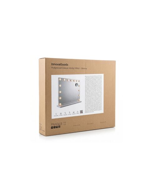 Miroir de maquillage 15 LED Hollywood Deluxe gris/blanc - 58 x 48 x 14 cm