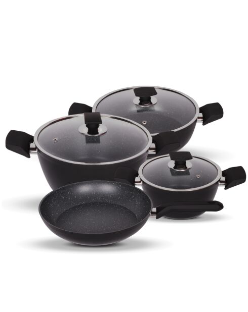 Serenk Excellence Kochgeschirr-Set aus schwarzem Granit, 7-teilig