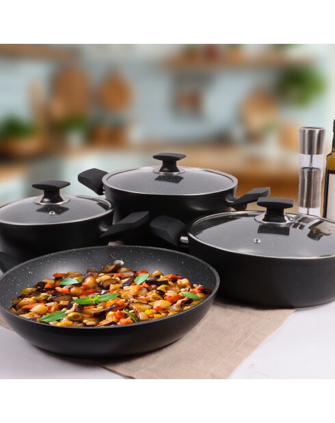 Serenk Excellence Kochgeschirr-Set aus schwarzem Granit, 7-teilig