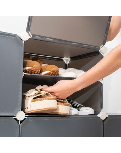 Rangement modulaire portable pour chaussures gris - 36 paires, 84 x 96 x 32 cm