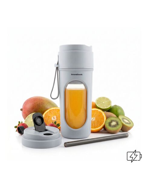 Wellsy Grauer, wiederbefüllbarer tragbarer Einzelmixer aus Glas, D. 9 x 21 cm