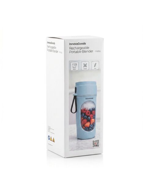 Blender en verre individuel portable rechargeable Wellsy gris - D. 9 x 21 cm