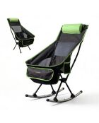 Chaise berçante de camping pliante 2 en 1 avec poche, coussin et sac de transport Trillow noir/vert - 58 x 90 x 72 cm