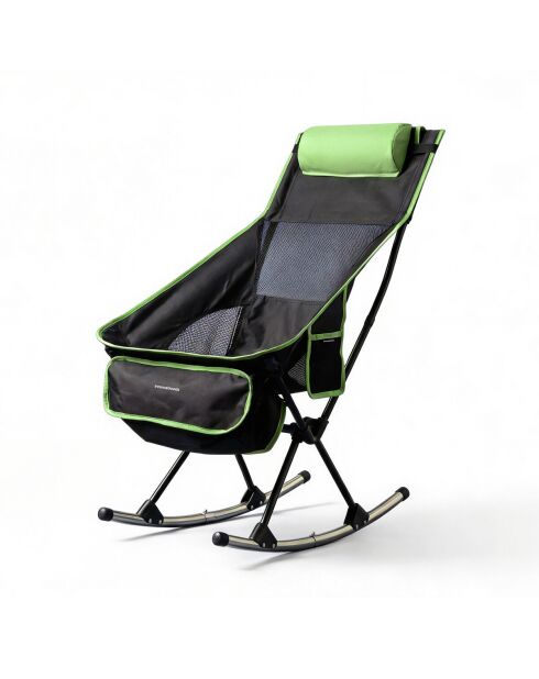 Chaise berçante de camping pliante 2 en 1 avec poche, coussin et sac de transport Trillow noir/vert - 58 x 90 x 72 cm